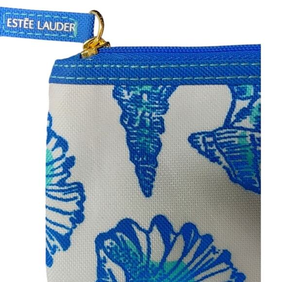 Estee Lauder Blue and white cosmetic bag/ coin purse measures 5x4x.75 - Picture 3 of 5